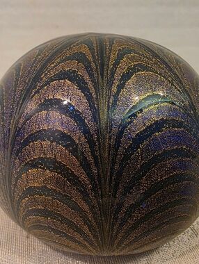 Vintage MCM Pulled Feather Italian Iridescent Aventurine Glass Paperweight